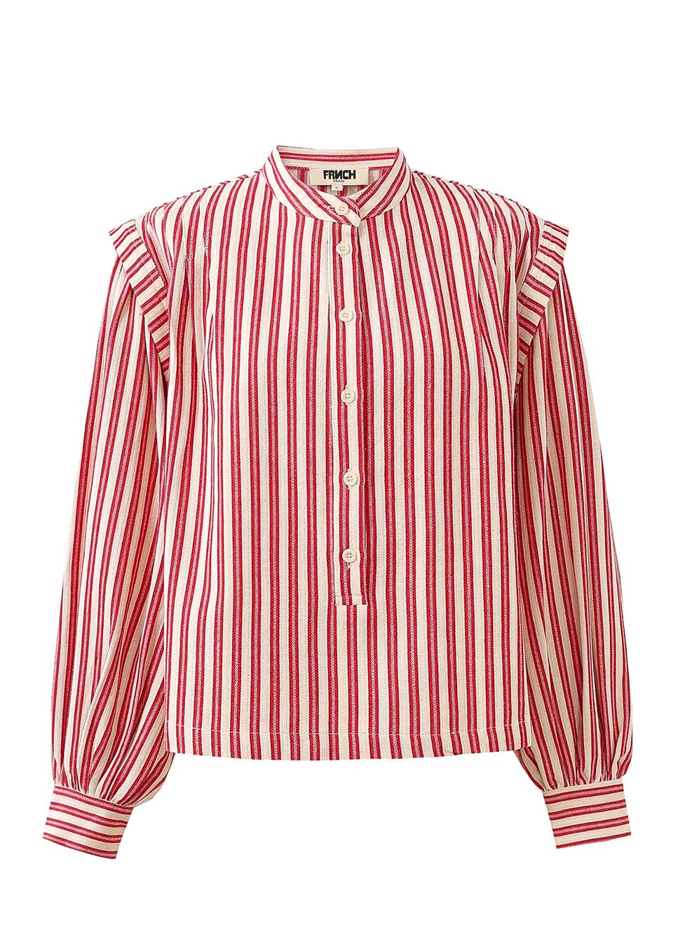 FRNCH CHC25647 blouse met schouderdetails gestreept rood wit voorkant