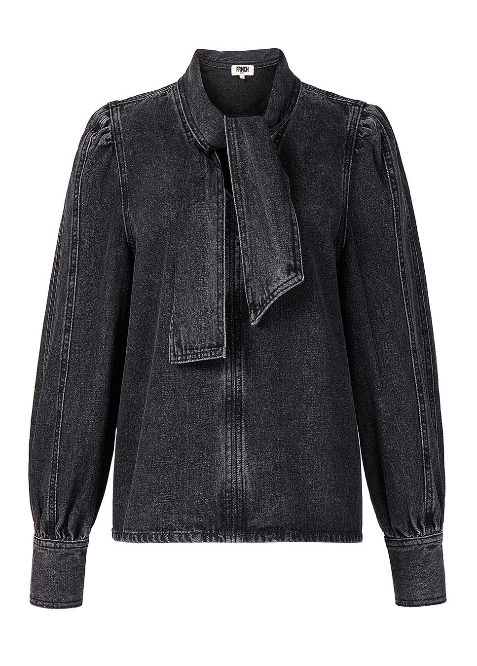 FRNCH CHC25739 blouse met knoopkraag denim zwart voorkant