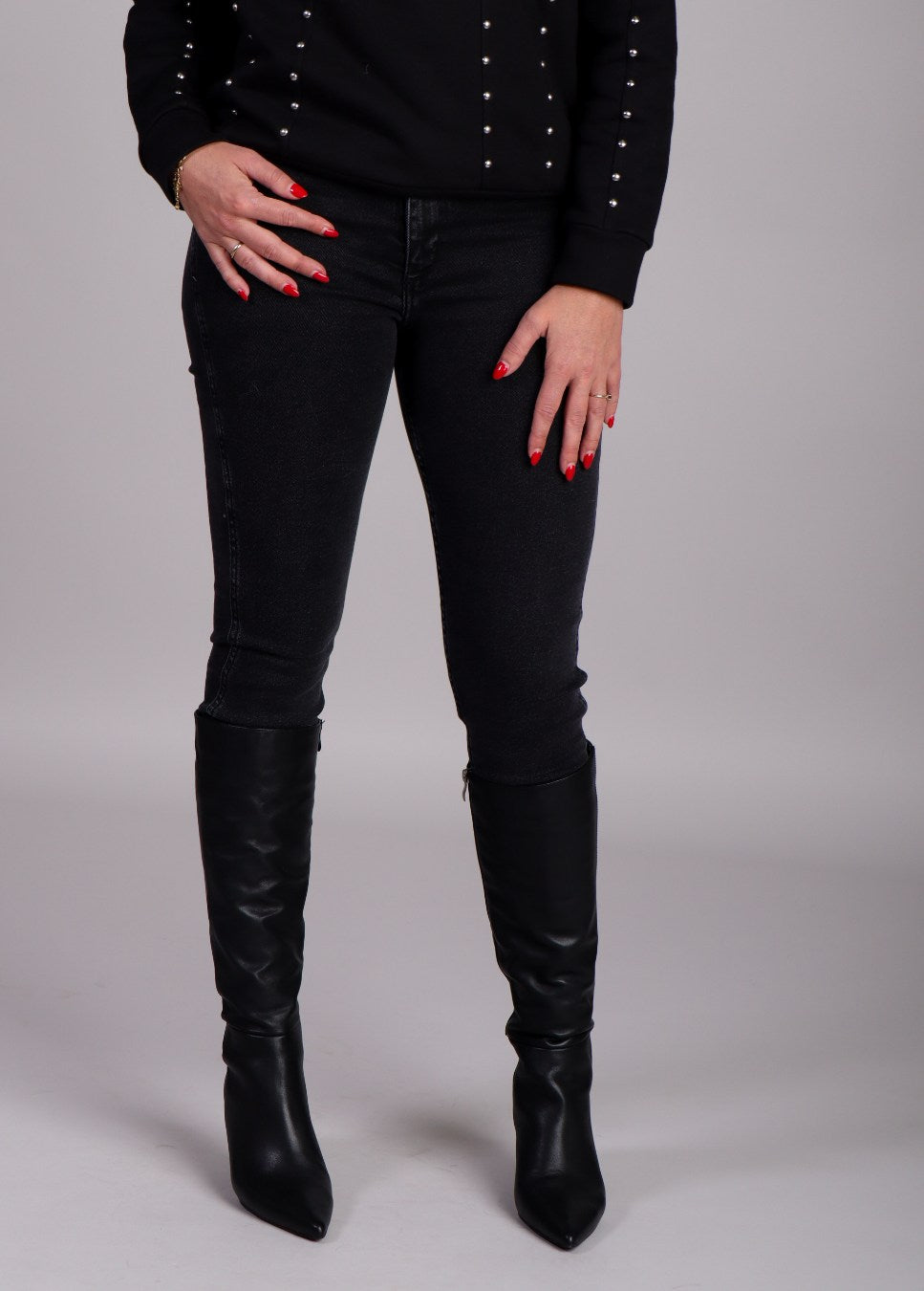 Zwarte dames denim homage jeans Carrie op model voorkant