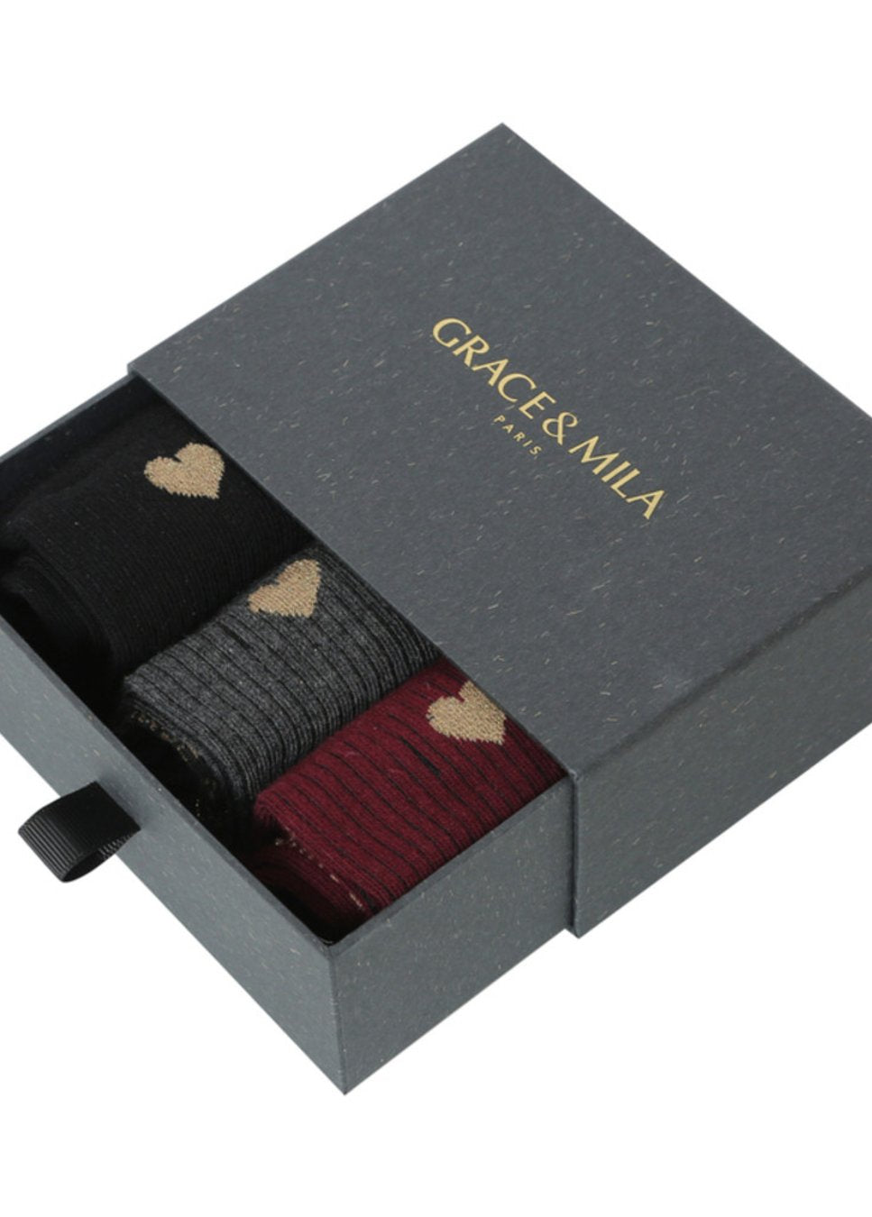 Grace & Mila Shelby sokken giftbox drie paar in zwart grijs en bordeaux