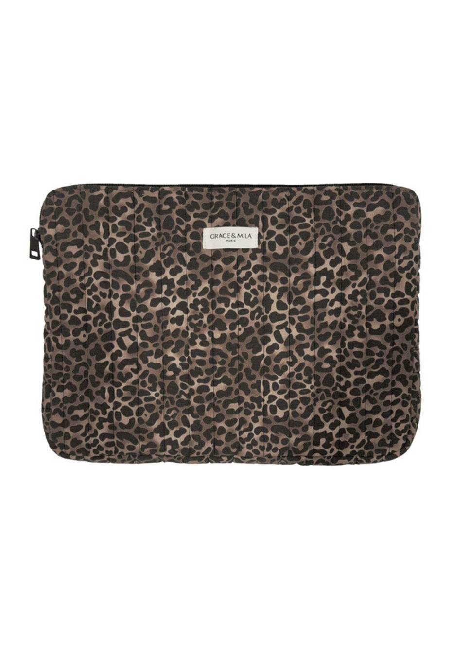 Grace en Mila sherry laptop tas met leopard print product foto voorkant