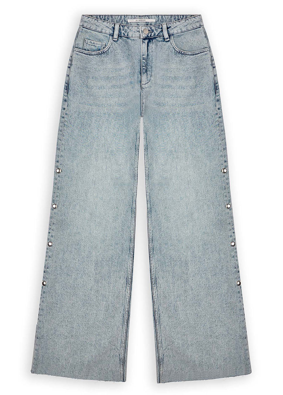 Homage mid waist wide leg jeans with big studs voorkant