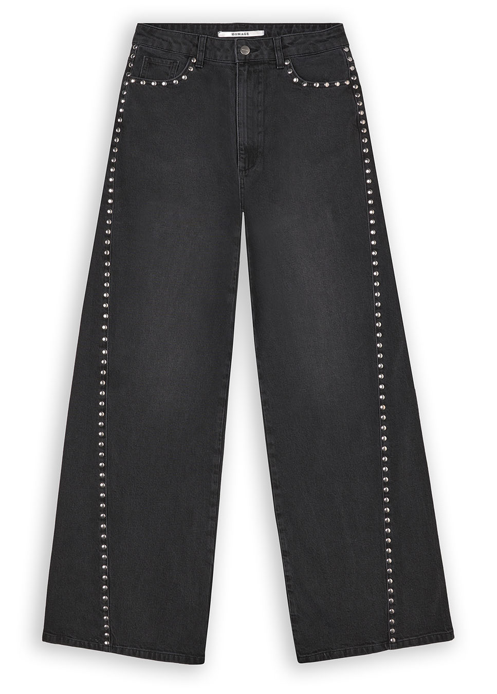 Homage palazzo jeans with big studs zwart voorkant