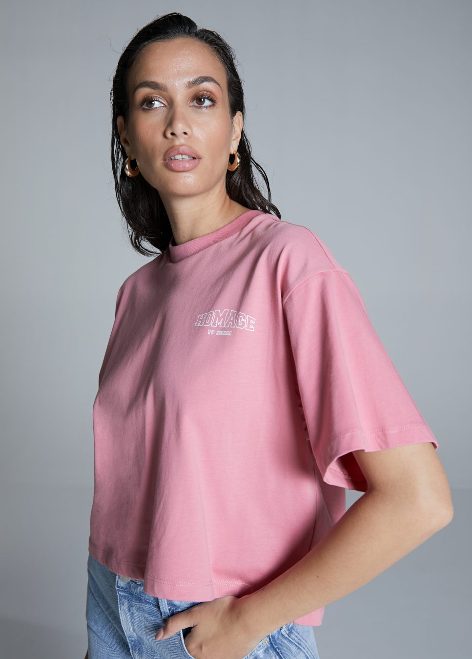 Homage shirt, top met logo roze gewassen oversized fit 