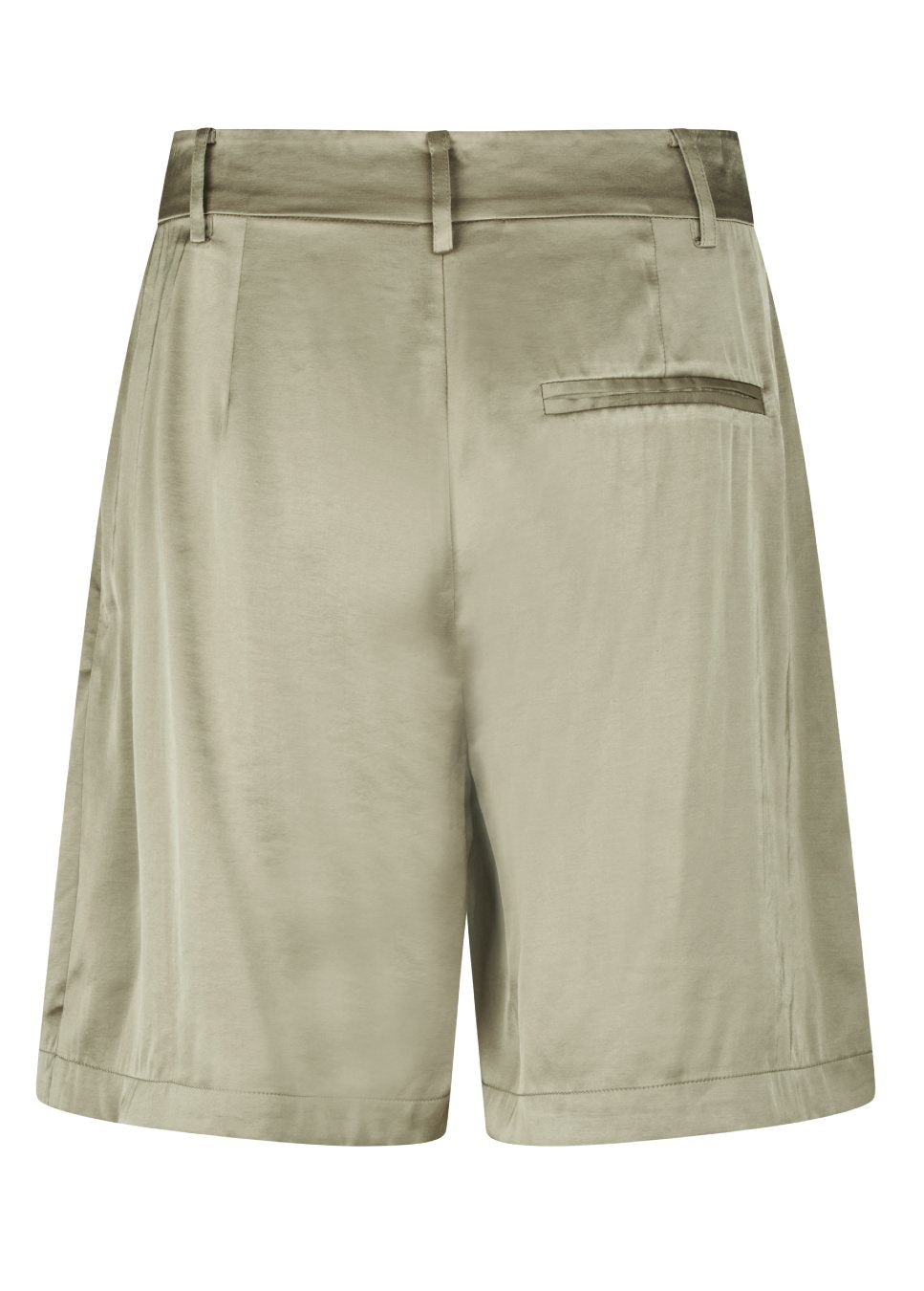 achterkant product foto mbyM Guri short, korte broek beige satijn.