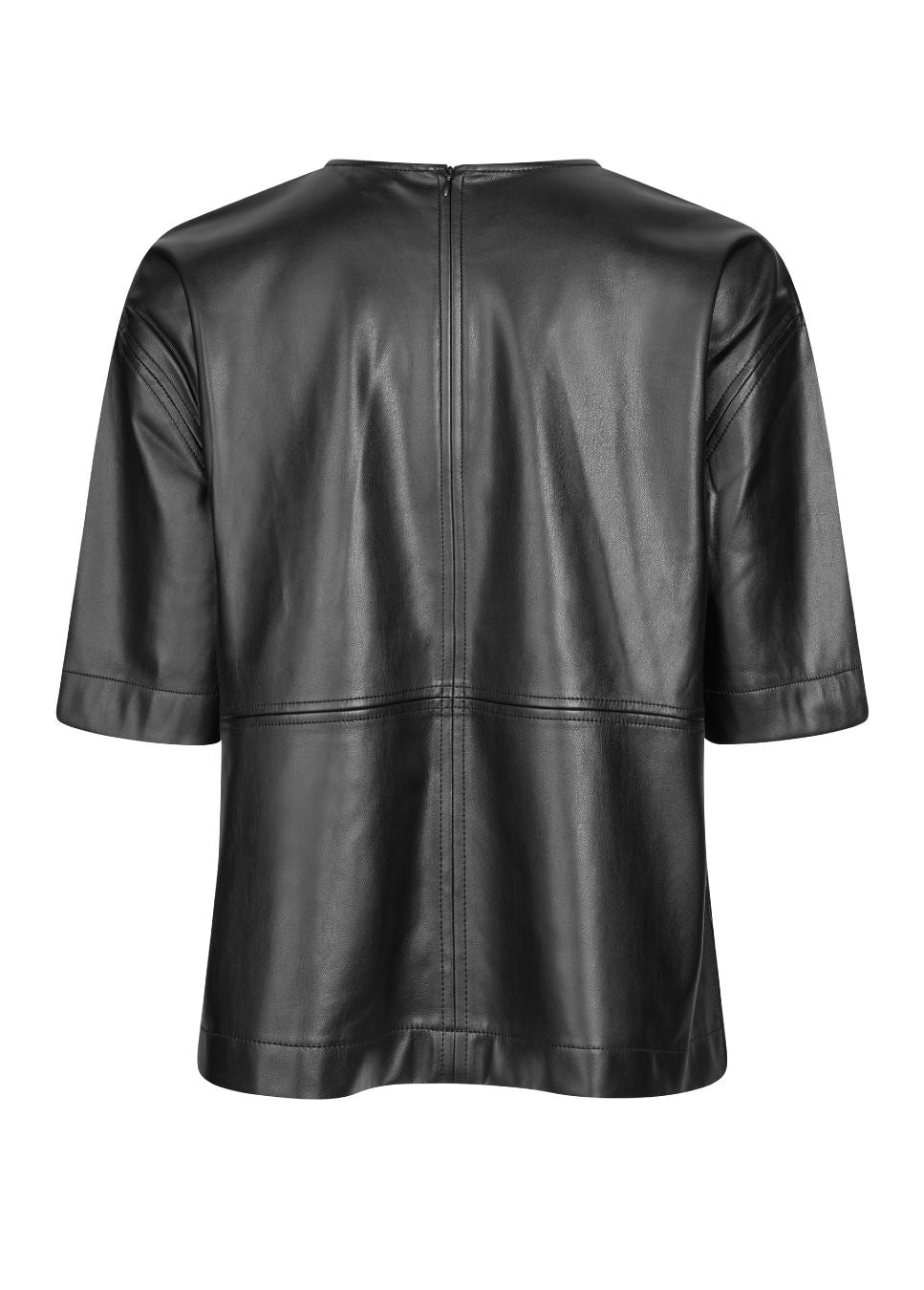 Zwarte vegan leather top driekwart mouw Emir mbyM achterkant
